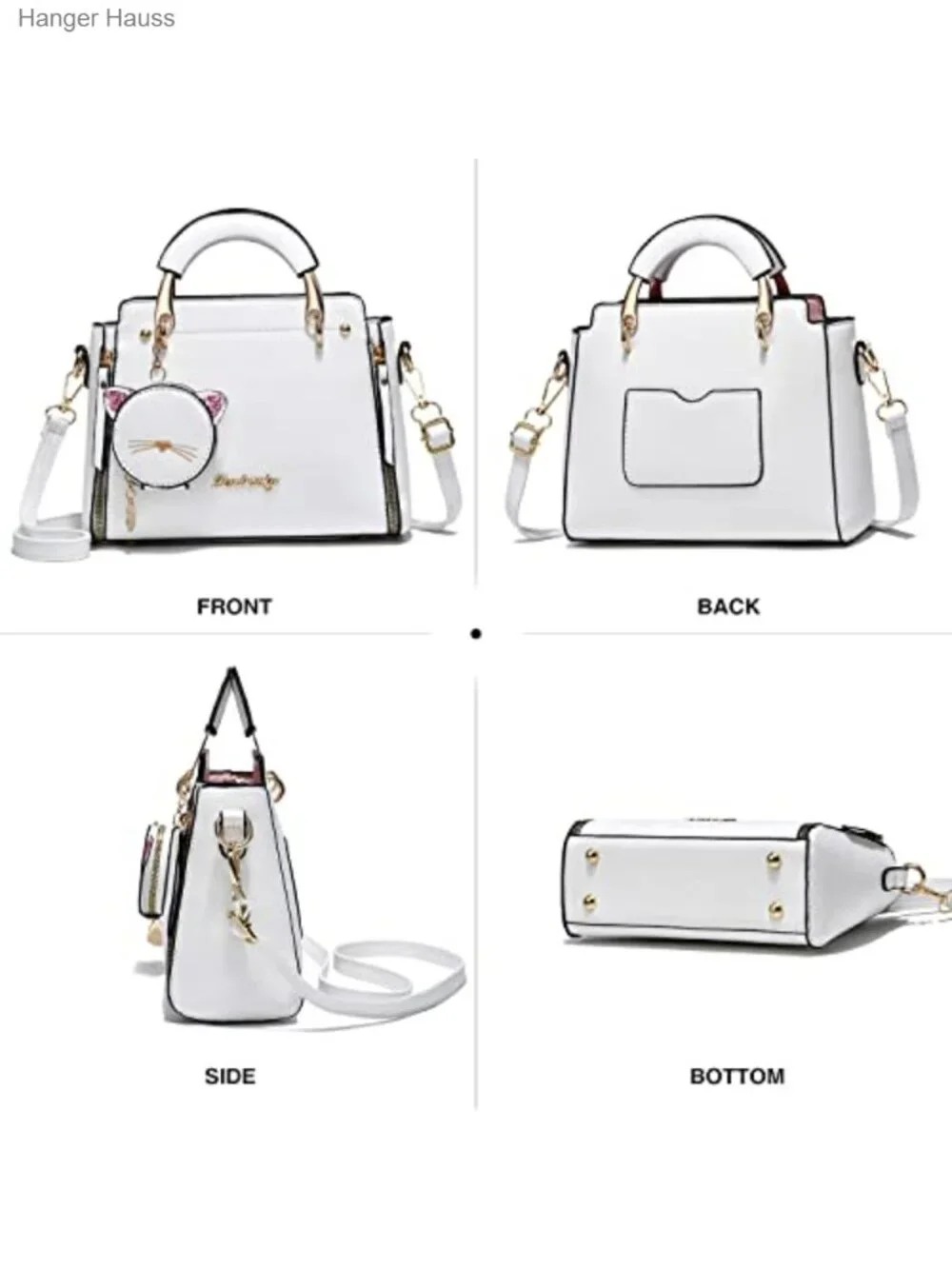 Women's Faux Leather Satchel Crossbody Bag with Kitten Pendant